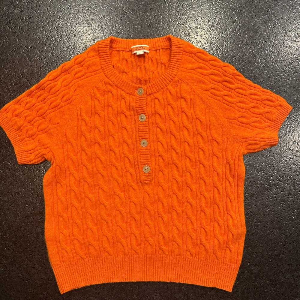J. Crew Vibrant Orange Cable Knit Cashmere Crewneck Sweater